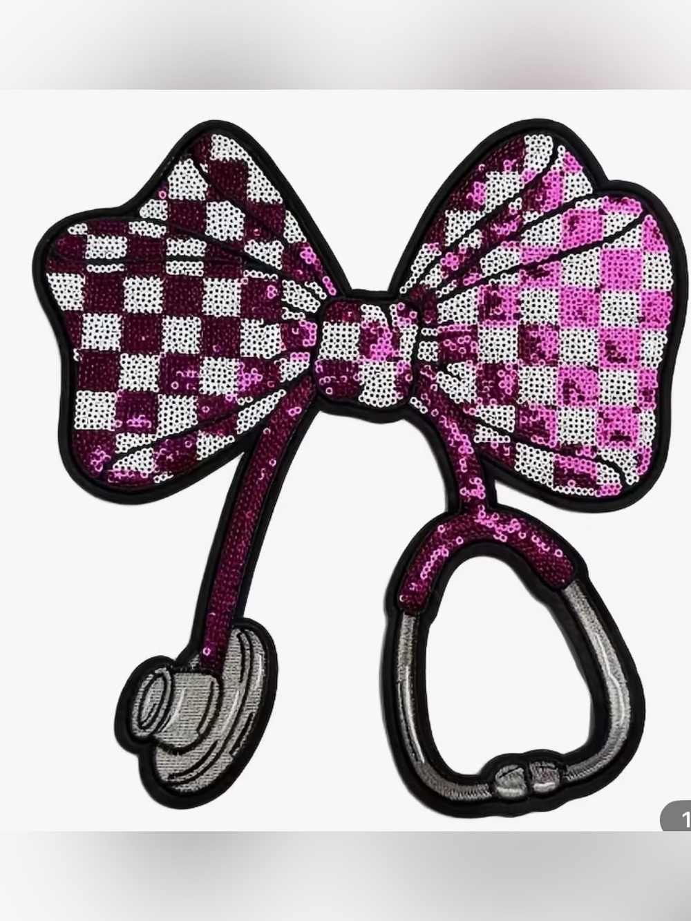 Sequin Checkerboard Pink Bow Stethoscope Patch